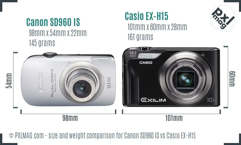 Canon SD960 IS vs Casio EX-H15 size comparison