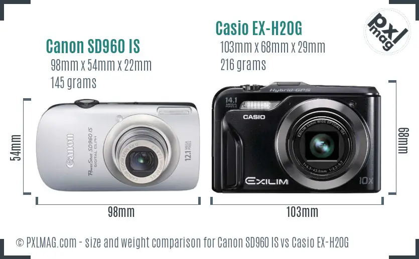Canon SD960 IS vs Casio EX-H20G size comparison