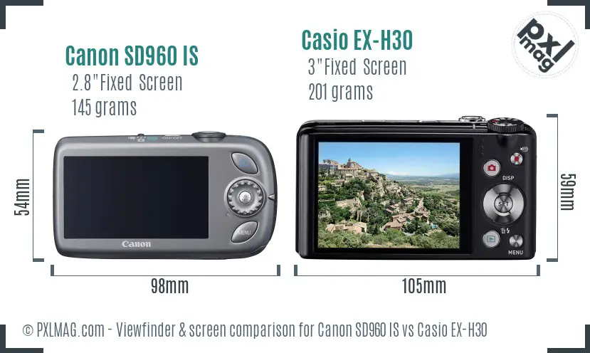 Canon SD960 IS vs Casio EX-H30 Screen and Viewfinder comparison