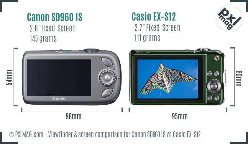 Canon SD960 IS vs Casio EX-S12 Screen and Viewfinder comparison Canon SD960 IS vs Casio EX-S12 Screen and Viewfinder comparison
