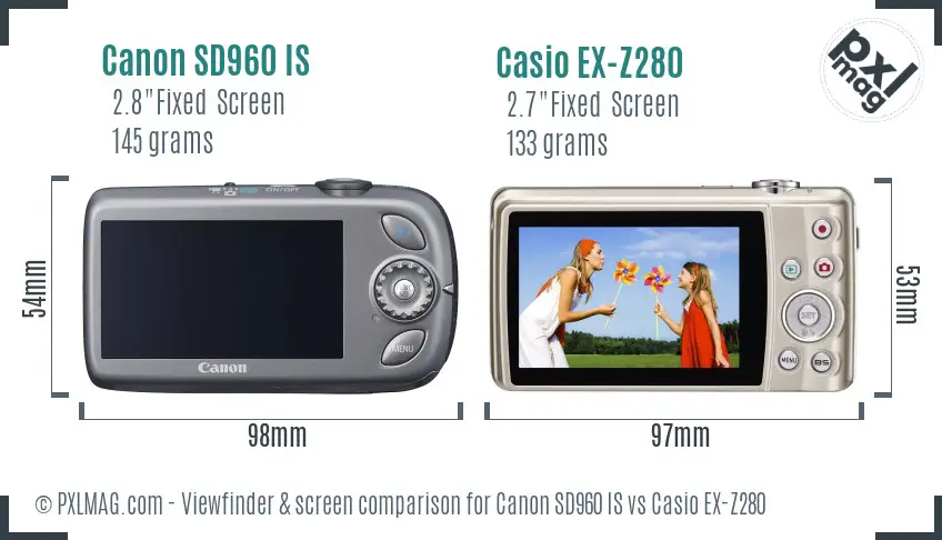 Canon SD960 IS vs Casio EX-Z280 Screen and Viewfinder comparison Canon SD960 IS vs Casio EX-Z280 Screen and Viewfinder comparison