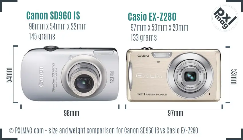 Canon SD960 IS vs Casio EX-Z280 size comparison Canon SD960 IS vs Casio EX-Z280 size comparison