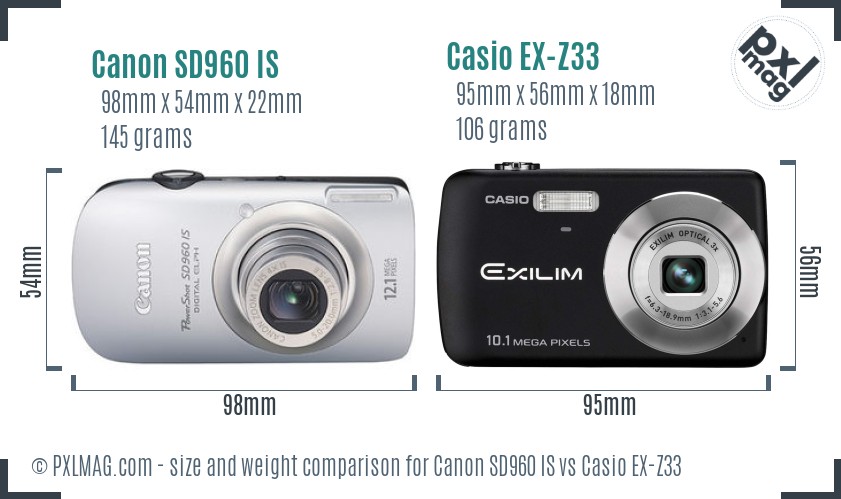 Canon SD960 IS vs Casio EX-Z33 size comparison