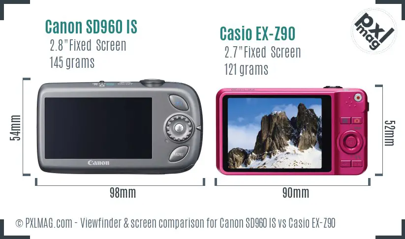 Canon SD960 IS vs Casio EX-Z90 Screen and Viewfinder comparison