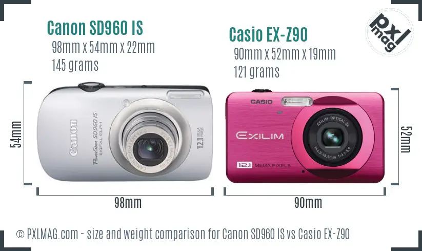 Canon SD960 IS vs Casio EX-Z90 size comparison