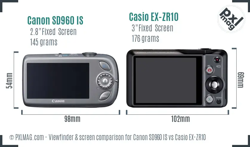 Canon SD960 IS vs Casio EX-ZR10 Screen and Viewfinder comparison