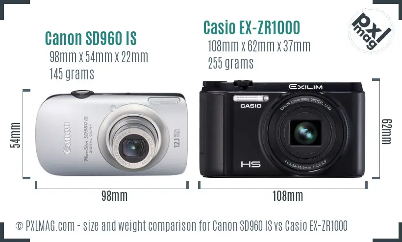 Canon SD960 IS vs Casio EX-ZR1000 size comparison