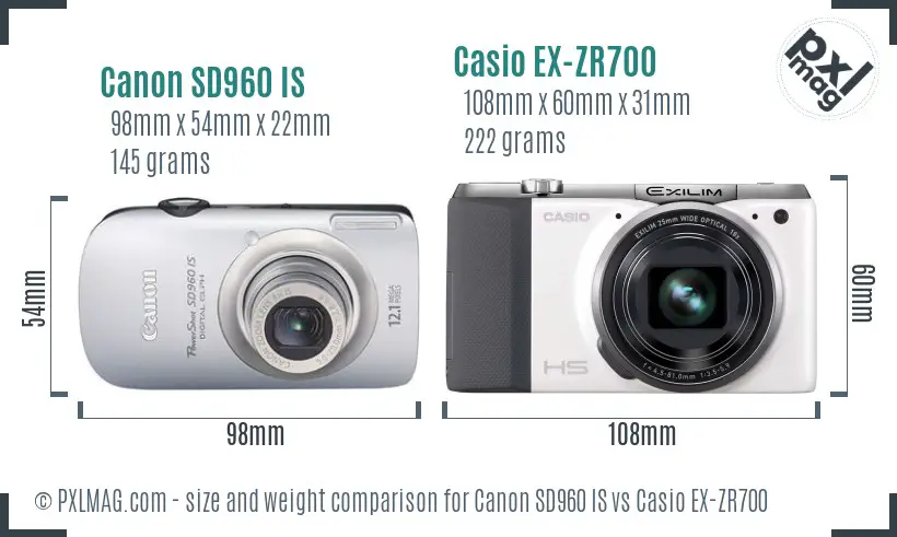 Canon SD960 IS vs Casio EX-ZR700 size comparison Canon SD960 IS vs Casio EX-ZR700 size comparison