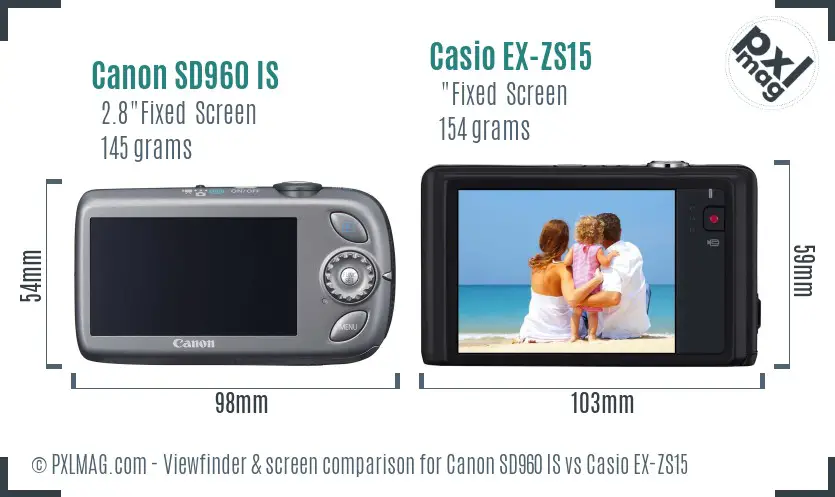 Canon SD960 IS vs Casio EX-ZS15 Screen and Viewfinder comparison Canon SD960 IS vs Casio EX-ZS15 Screen and Viewfinder comparison