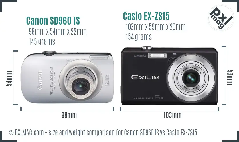 Canon SD960 IS vs Casio EX-ZS15 size comparison Canon SD960 IS vs Casio EX-ZS15 size comparison