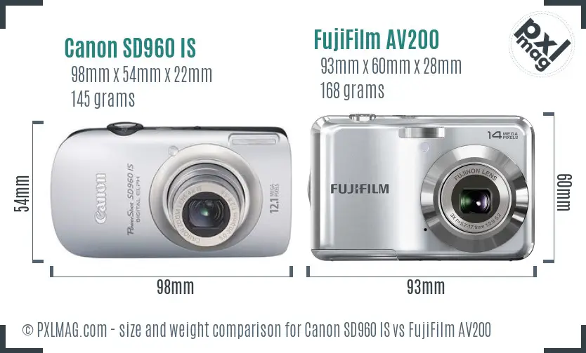 Canon SD960 IS vs FujiFilm AV200 size comparison