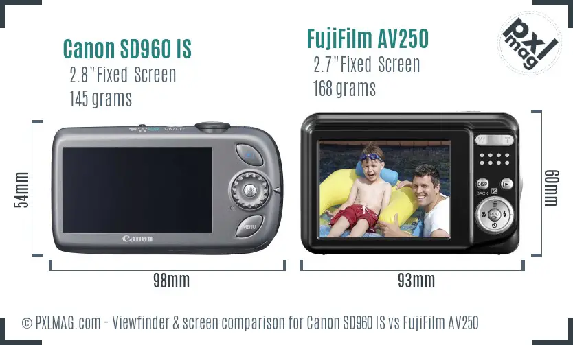 Canon SD960 IS vs FujiFilm AV250 Screen and Viewfinder comparison