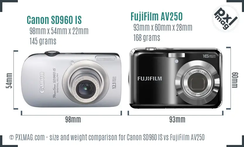 Canon SD960 IS vs FujiFilm AV250 size comparison