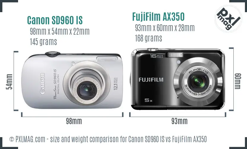 Canon SD960 IS vs FujiFilm AX350 size comparison