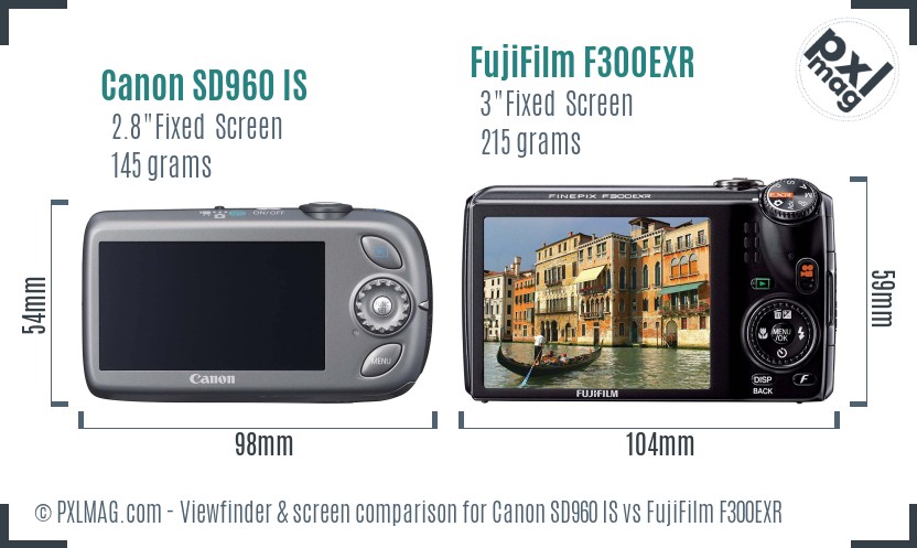 Canon SD960 IS vs FujiFilm F300EXR Screen and Viewfinder comparison