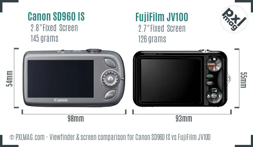 Canon SD960 IS vs FujiFilm JV100 Screen and Viewfinder comparison