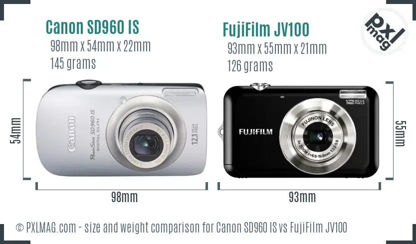 Canon SD960 IS vs FujiFilm JV100 size comparison