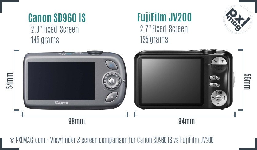 Canon SD960 IS vs FujiFilm JV200 Screen and Viewfinder comparison