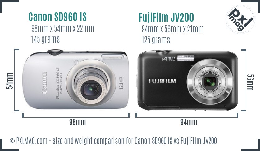 Canon SD960 IS vs FujiFilm JV200 size comparison