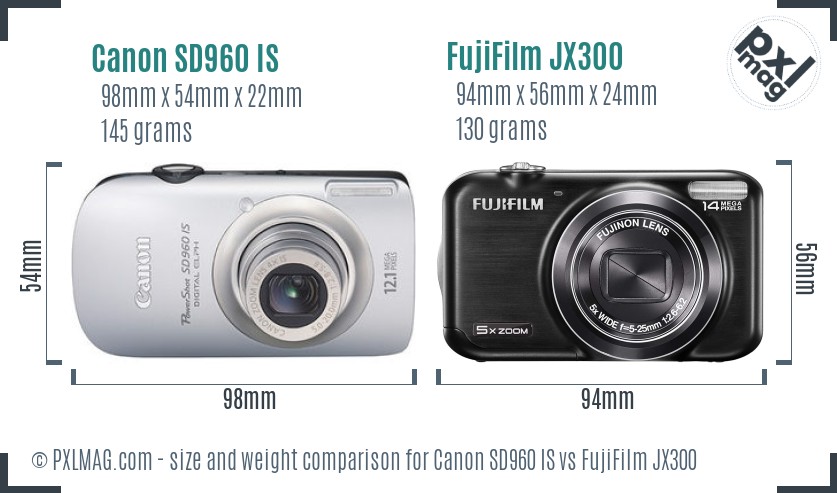 Canon SD960 IS vs FujiFilm JX300 size comparison Canon SD960 IS vs FujiFilm JX300 size comparison