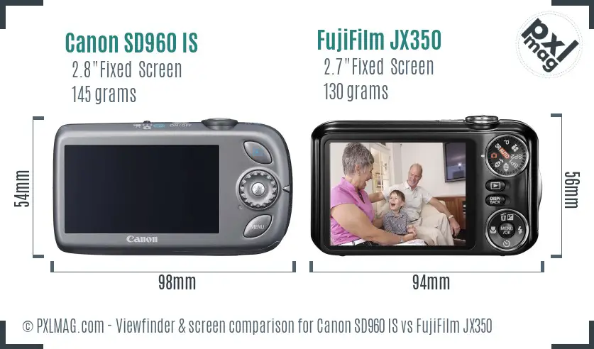 Canon SD960 IS vs FujiFilm JX350 Screen and Viewfinder comparison Canon SD960 IS vs FujiFilm JX350 Screen and Viewfinder comparison