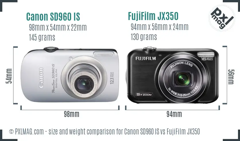 Canon SD960 IS vs FujiFilm JX350 size comparison Canon SD960 IS vs FujiFilm JX350 size comparison