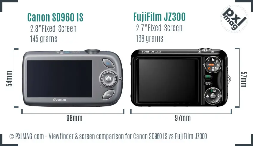 Canon SD960 IS vs FujiFilm JZ300 Screen and Viewfinder comparison