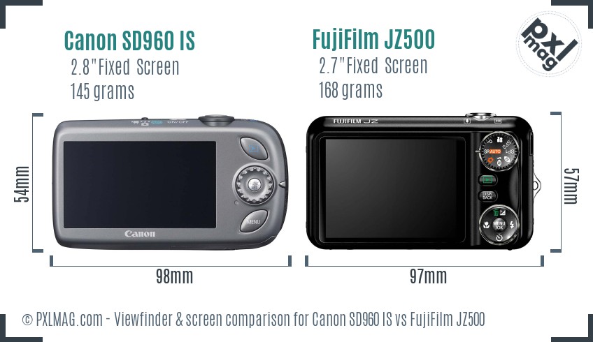 Canon SD960 IS vs FujiFilm JZ500 Screen and Viewfinder comparison
