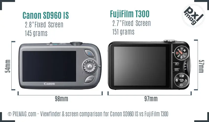 Canon SD960 IS vs FujiFilm T300 Screen and Viewfinder comparison