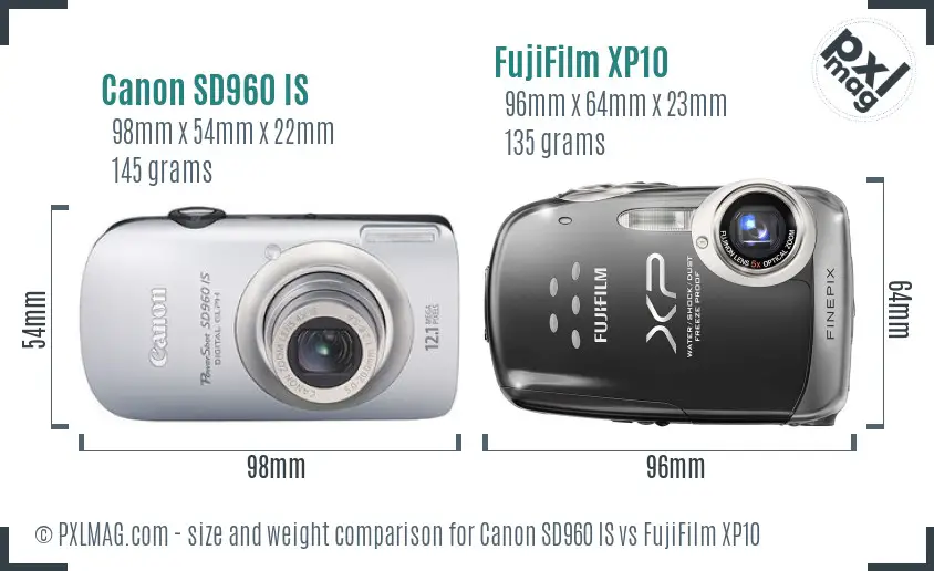 Canon SD960 IS vs FujiFilm XP10 size comparison Canon SD960 IS vs FujiFilm XP10 size comparison