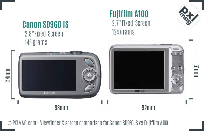 Canon SD960 IS vs Fujifilm A100 Screen and Viewfinder comparison