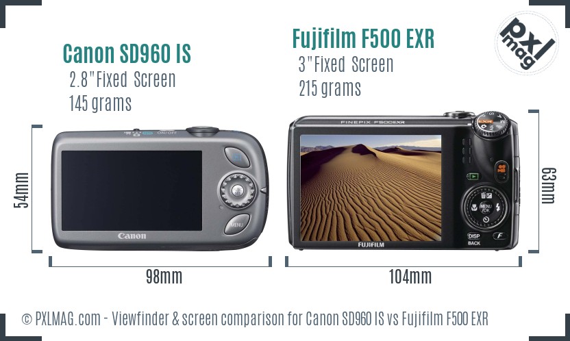 Canon SD960 IS vs Fujifilm F500 EXR Screen and Viewfinder comparison