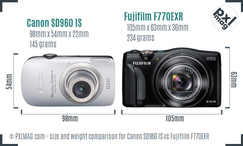 Canon SD960 IS vs Fujifilm F770EXR size comparison Canon SD960 IS vs Fujifilm F770EXR size comparison