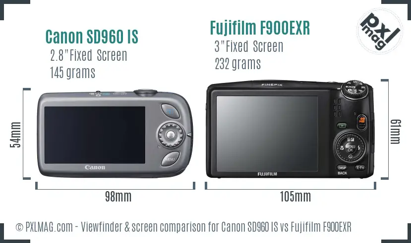 Canon SD960 IS vs Fujifilm F900EXR Screen and Viewfinder comparison