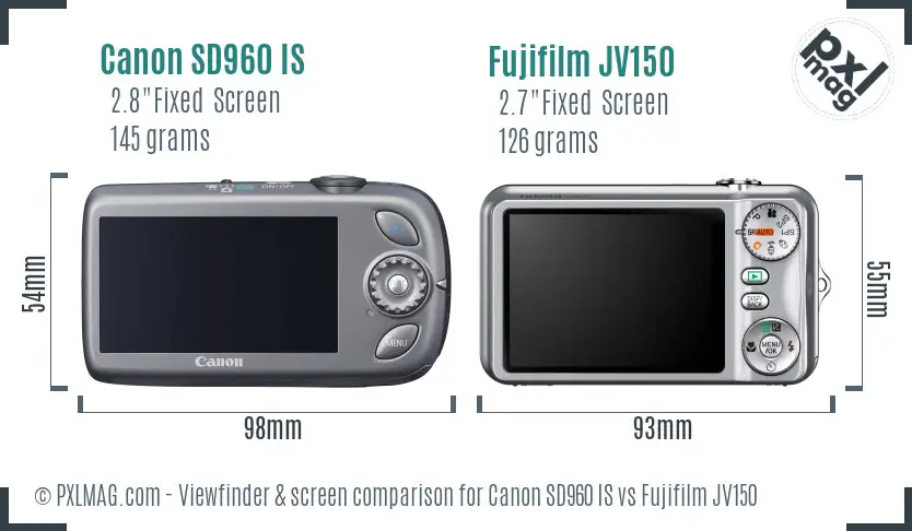 Canon SD960 IS vs Fujifilm JV150 Screen and Viewfinder comparison