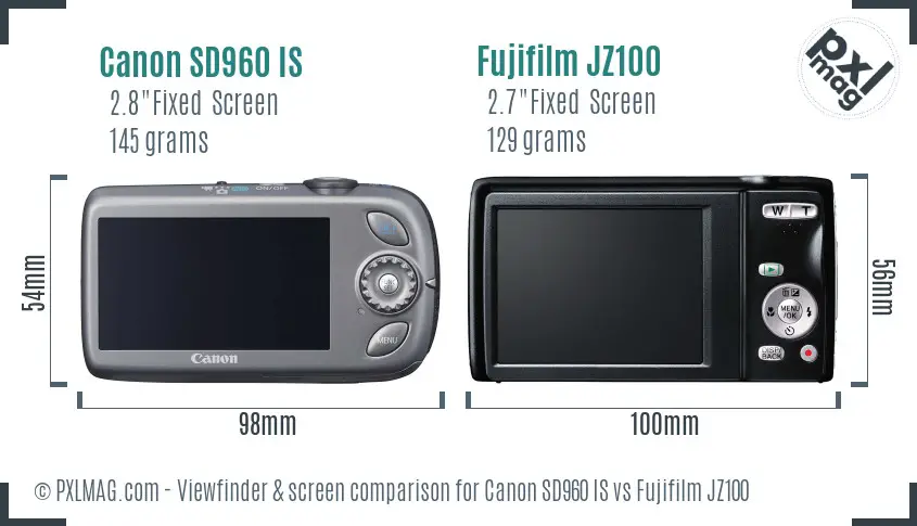 Canon SD960 IS vs Fujifilm JZ100 Screen and Viewfinder comparison