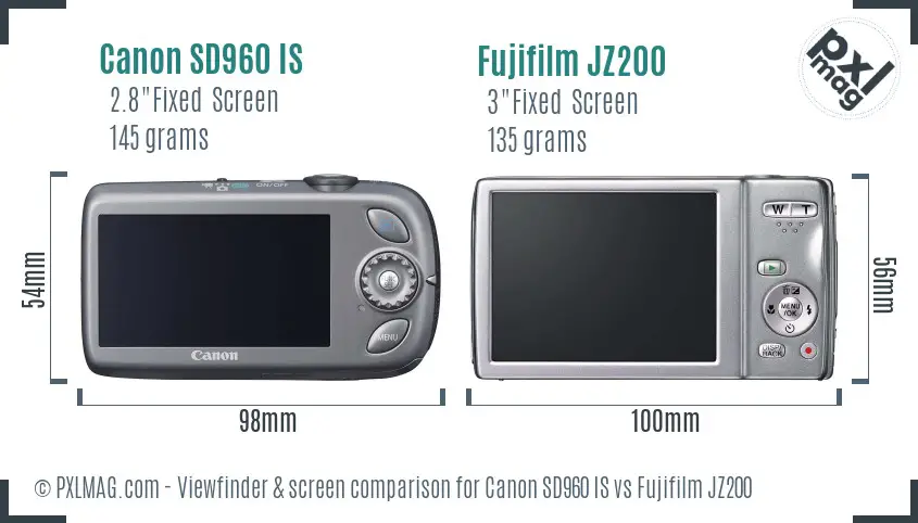 Canon SD960 IS vs Fujifilm JZ200 Screen and Viewfinder comparison