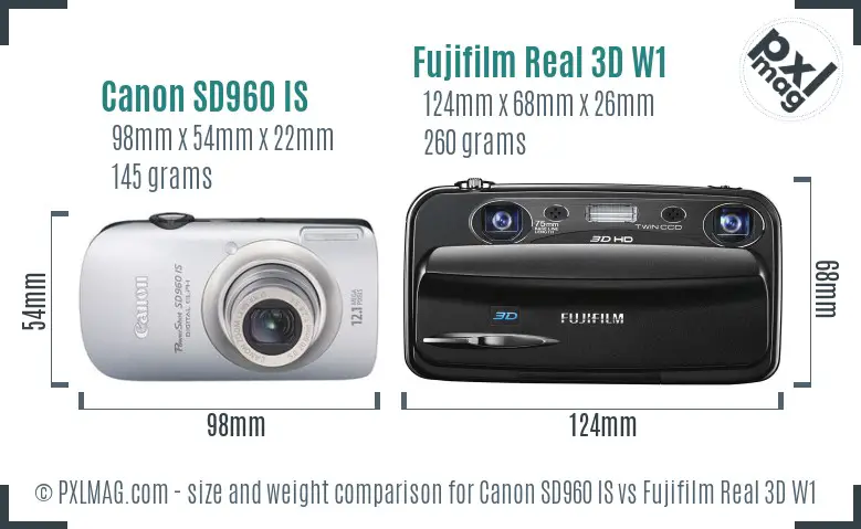 Canon SD960 IS vs Fujifilm Real 3D W1 size comparison