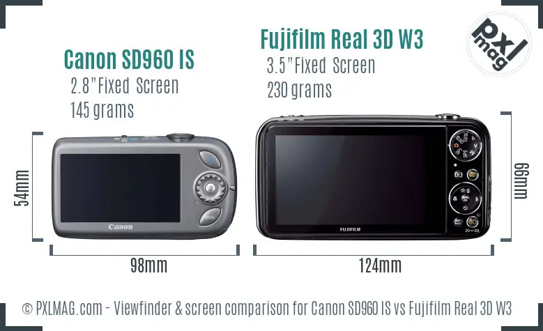 Canon SD960 IS vs Fujifilm Real 3D W3 Screen and Viewfinder comparison