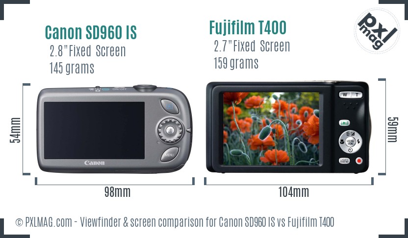 Canon SD960 IS vs Fujifilm T400 Screen and Viewfinder comparison