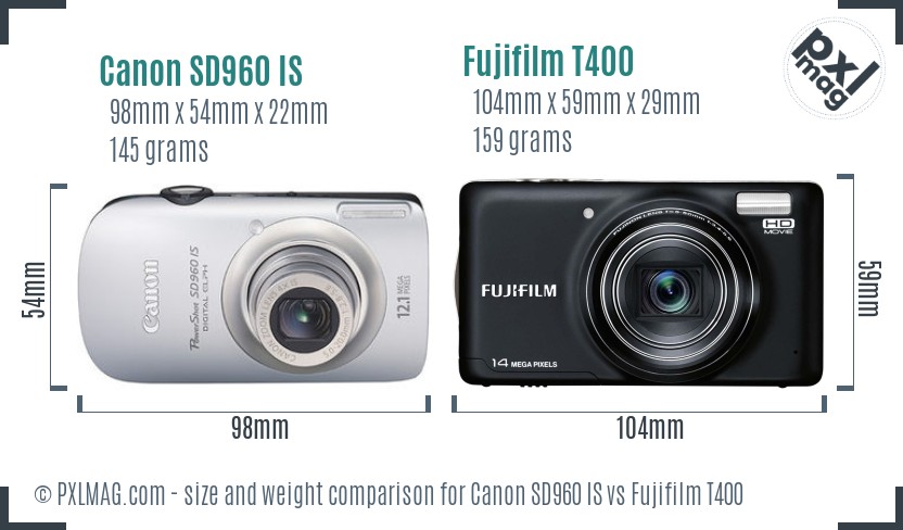 Canon SD960 IS vs Fujifilm T400 size comparison Canon SD960 IS vs Fujifilm T400 size comparison