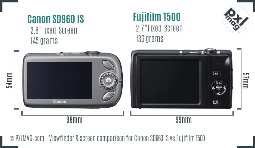 Canon SD960 IS vs Fujifilm T500 Screen and Viewfinder comparison