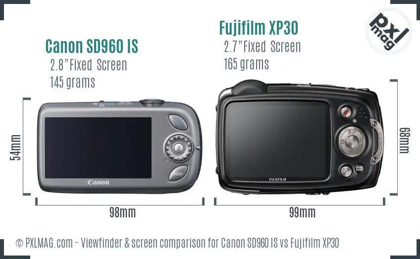 Canon SD960 IS vs Fujifilm XP30 Screen and Viewfinder comparison
