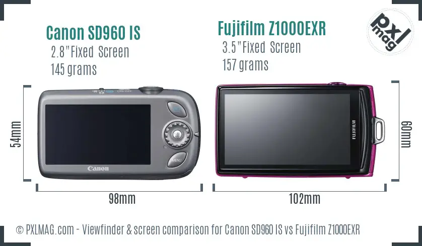 Canon SD960 IS vs Fujifilm Z1000EXR Screen and Viewfinder comparison