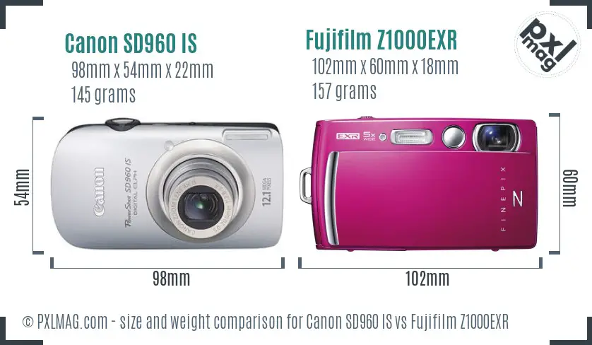 Canon SD960 IS vs Fujifilm Z1000EXR size comparison Canon SD960 IS vs Fujifilm Z1000EXR size comparison