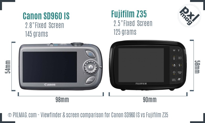 Canon SD960 IS vs Fujifilm Z35 Screen and Viewfinder comparison