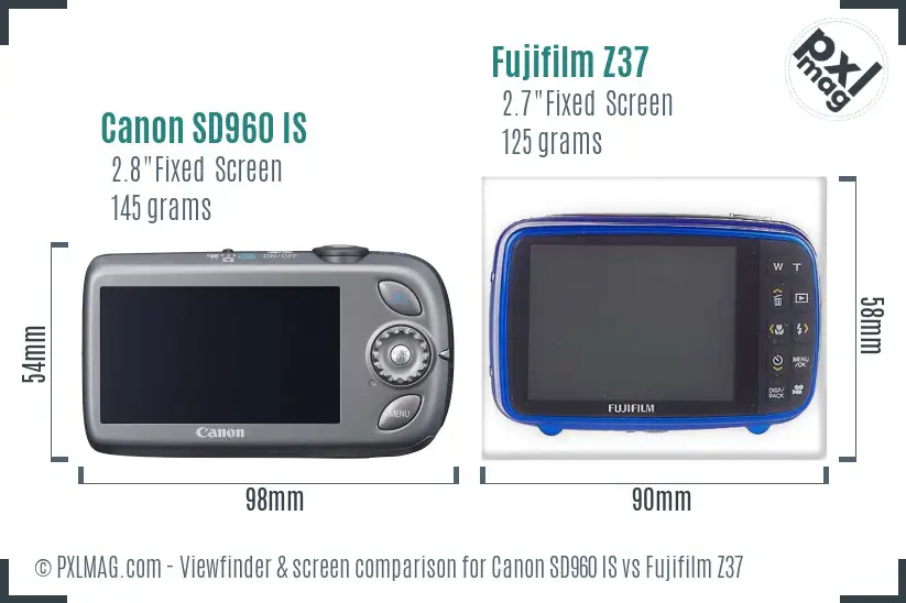 Canon SD960 IS vs Fujifilm Z37 Screen and Viewfinder comparison