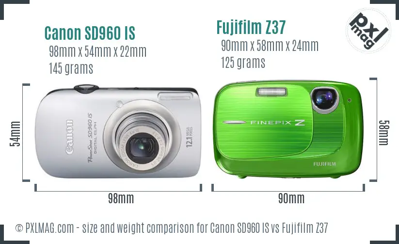 Canon SD960 IS vs Fujifilm Z37 size comparison