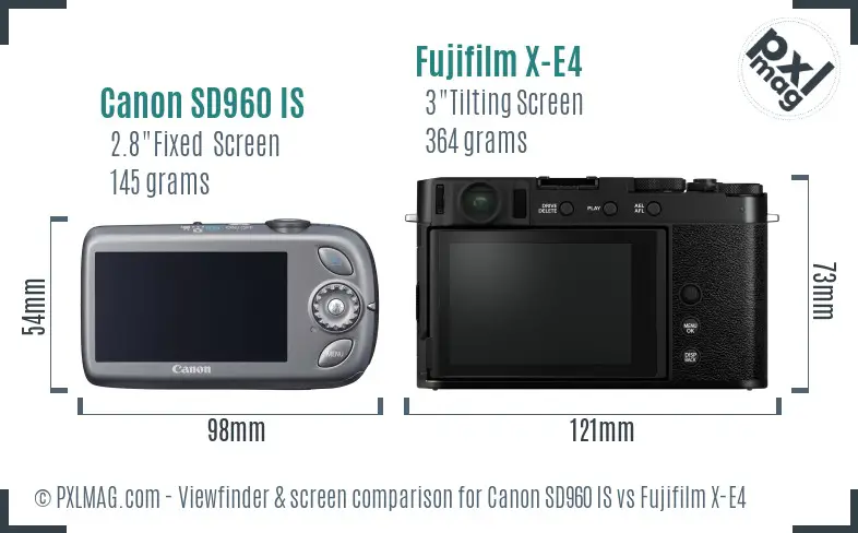 Canon SD960 IS vs Fujifilm X-E4 Screen and Viewfinder comparison
