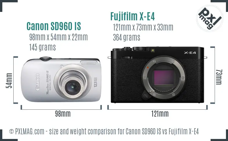 Canon SD960 IS vs Fujifilm X-E4 size comparison